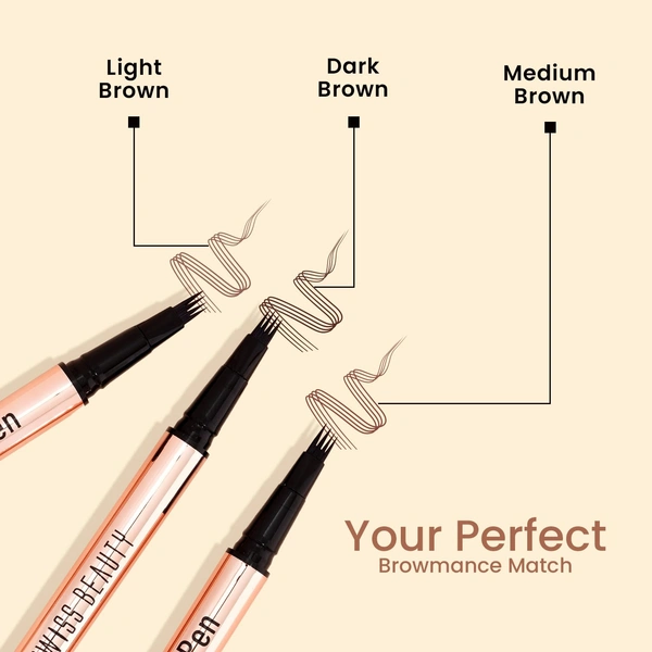 Swiss Beauty BROWmance Pen Light Brown 1ml | 4D Microblading Effect | Fills Sparse Brows | Waterproof & Smudge-Proof | 8-Hour Stay | Natural Hair-Like Strokes | Brow Definer Pen