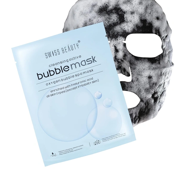 Swiss Beauty Bubble Sheet Mask  30g | Enriched with Hyaluronic Acid | Gentle Exfoliating Face Mask | Oxygen-Infused | Pore-Cleansing Bubble Mask | Suitable for All Skin Types | 30g