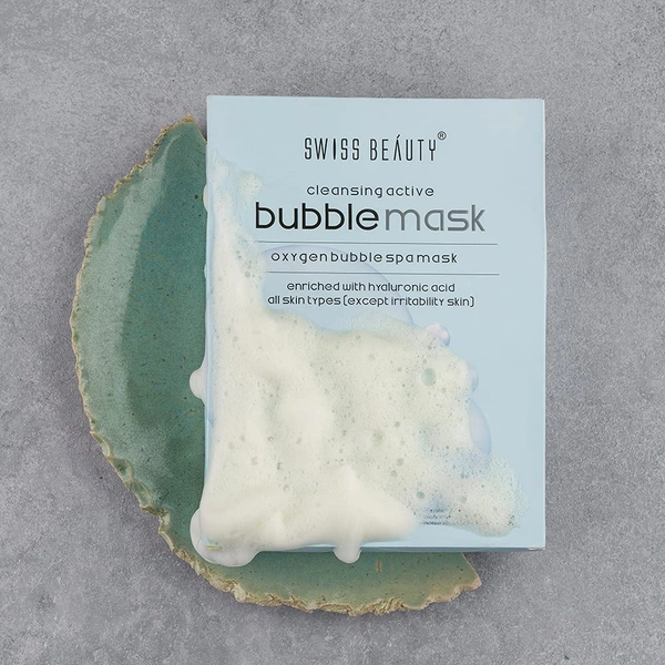 Swiss Beauty Bubble Sheet Mask  30g | Enriched with Hyaluronic Acid | Gentle Exfoliating Face Mask | Oxygen-Infused | Pore-Cleansing Bubble Mask | Suitable for All Skin Types | 30g