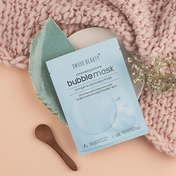 Swiss Beauty Bubble Sheet Mask  30g | Enriched with Hyaluronic Acid | Gentle Exfoliating Face Mask | Oxygen-Infused | Pore-Cleansing Bubble Mask | Suitable for All Skin Types | 30g