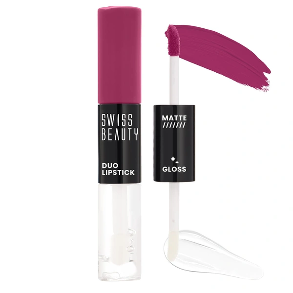 Swiss Beauty Candy Pink Duo Lipstick with Matte & High-Shine Gloss | Long-Lasting, Smudge-Proof | Lightweight & Comfortable | 2-in-1 Lipstick for Natural & Glam Looks