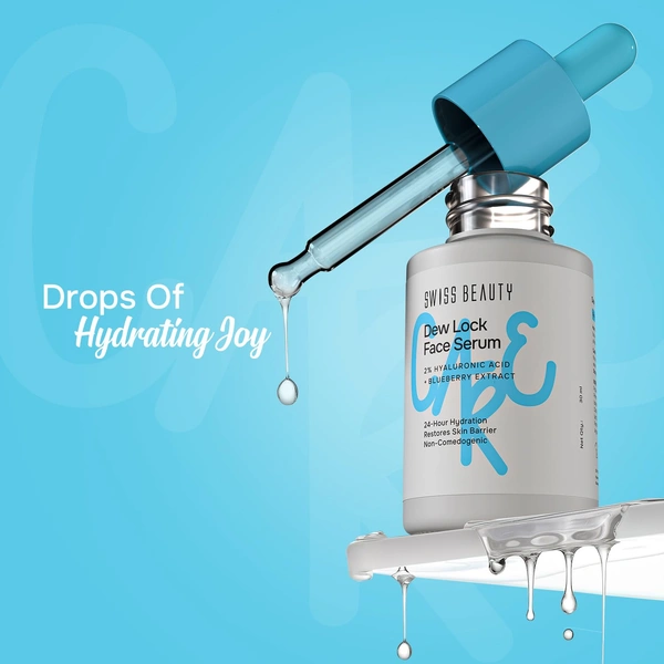 Swiss Beauty Care Dew Lock Face Serum 30ml | 2% Hyaluronic Acid & Blueberry Extract | 24-Hour Hydration | Lightweight, Fast-Absorbing Formula | Plumps, Softens & Revives Dull Skin