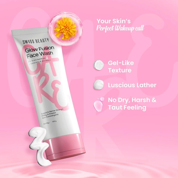 Swiss Beauty Care Glow Fusion Face Wash 100gm | Deep Yet Gentle Cleanse | 2% Niacinamide & Marigold Extract | Exfoliates, Brightens & Refreshes Skin | Daily Dirt & Oil Removal