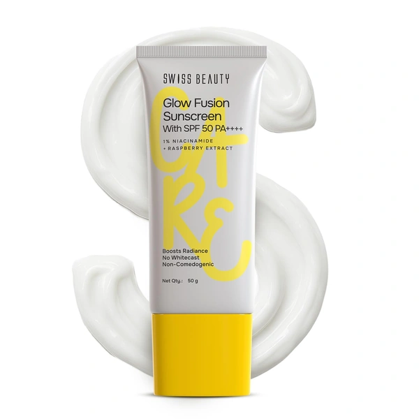 Swiss Beauty Care Glow Fusion Sunscreen 50gm with SPF50 PA++++ | 1% Niacinamide & Raspberry Extract | Boosts Radiance | Protects from UV Damage | Fights Premature Aging