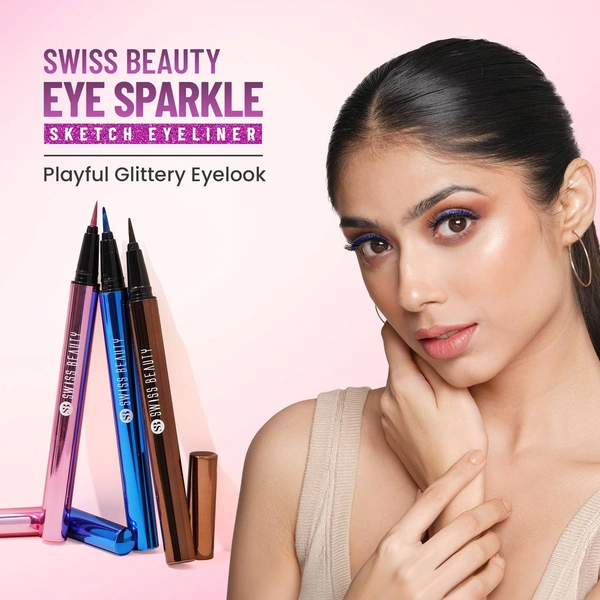 Swiss Beauty Magic Blue Pencil Eye Sparkle Sketch Eyeliner | Quick-Drying & Waterproof | Long-Lasting & Smudge-Proof | Intense Color & Precise Application