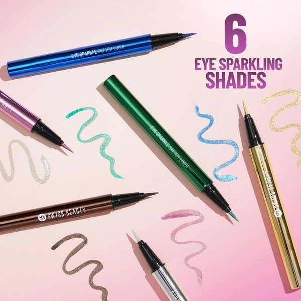 Swiss Beauty Magic Blue Pencil Eye Sparkle Sketch Eyeliner | Quick-Drying & Waterproof | Long-Lasting & Smudge-Proof | Intense Color & Precise Application