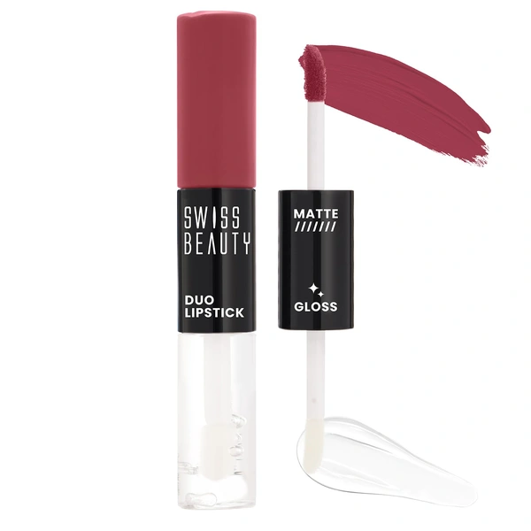 Swiss Beauty Charming Pink Duo Lipstick with Matte & High-Shine Gloss | Long-Lasting, Smudge-Proof | Lightweight & Comfortable | 2-in-1 Lipstick for Natural & Glam Looks