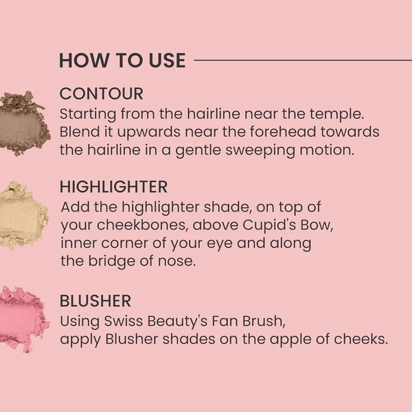 Swiss Beauty Cheek-A-Boo Face Palette 3-in-1 Blusher, Contour & Highlighter Shade 03 for a Sculpted Glow| Highly Pigmented, Blendable & Long-Lasting