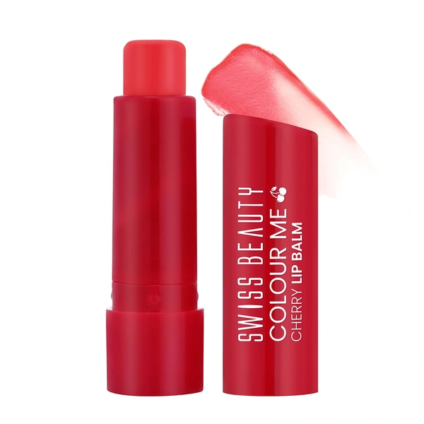 Swiss Beauty Cherry Pop Colour Me Lip Balm with  12-hour hydration & SPF 15 | Long-Lasting & Glossy Finish | Heals dry & Chapped lips | Shea Butter & Vitamin E