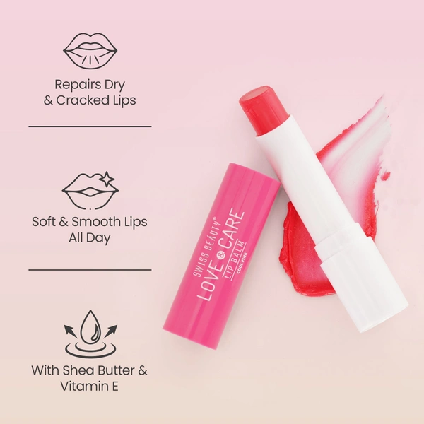 Swiss Beauty Cool-Pink Love & Care Lip Balm SPF 15 | Hydrating & Nourishing | Protects, Softens & Adds a Natural Tint | Enriched with Shea Butter & Vitamin E