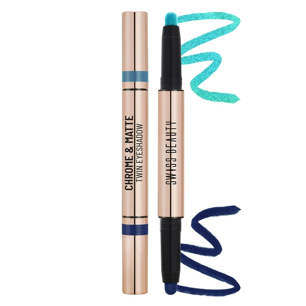 Swiss Beauty Chrome & Matte Twin Eyeshadow | Duo eyeshadow with matte and chrome finish | Non-creasing | Mix of matte & metallic finish | Vibrant stay for up to 24 hours | Pigmented & Long-Lasting | Shade- 02 ( Aqua Moon )| 2g