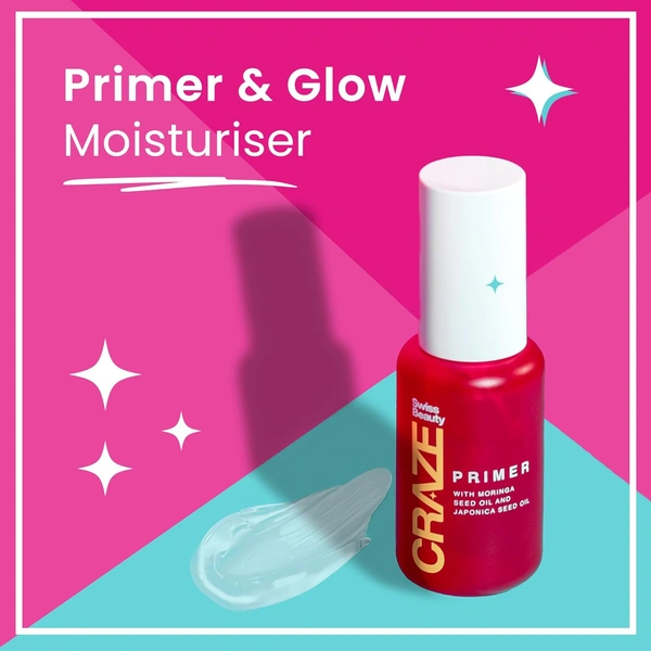 Swiss Beauty Swiss beauty Craze Primer & Glow Moisturizer 27g | 2-in-1 Primer and Moisturizer | with Moringa & Japonica Seed Oil | Pore Minimizing Primer | Lightweight | Hydration & Smooth Makeup Base |