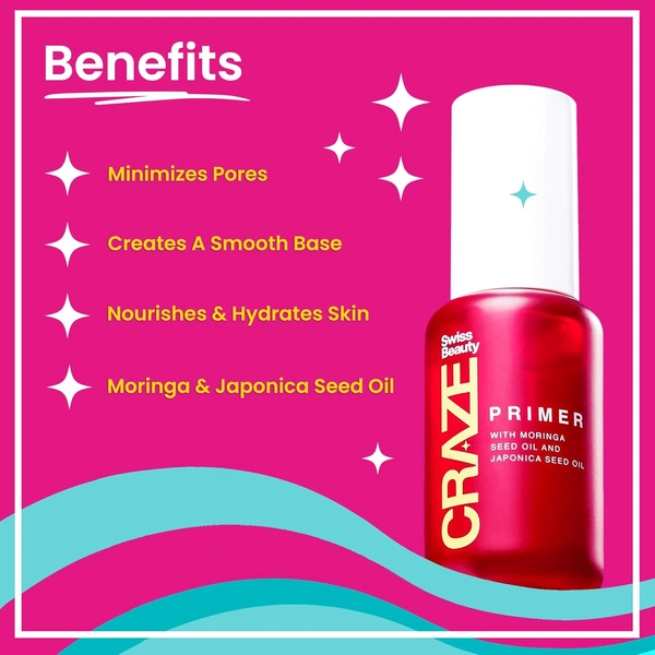 Swiss Beauty Swiss beauty Craze Primer & Glow Moisturizer 27g | 2-in-1 Primer and Moisturizer | with Moringa & Japonica Seed Oil | Pore Minimizing Primer | Lightweight | Hydration & Smooth Makeup Base |