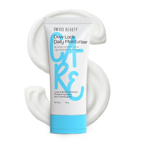Swiss Beauty Dew Lock Daily Moisturiser 50gm| 1% Hyaluronic Acid & Blueberry Extract | Deeply Hydrates & Plumps Skin | Locks Moisture | Non-Comedogenic, Lightweight Formula