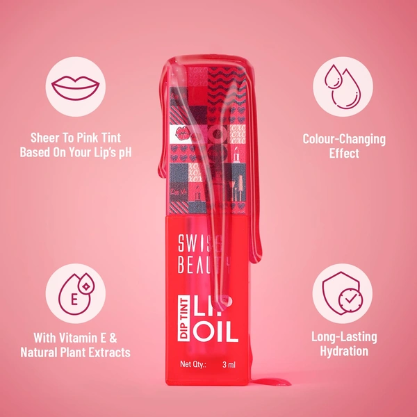 Swiss Beauty Dip Tint Colour Lip Oil -  Kiwi | Infused with pH-based blend | Colour-Changing lip oil | Long-lasting hydration with Vitamin E | Glossy Finish | Repairs Chapped lips