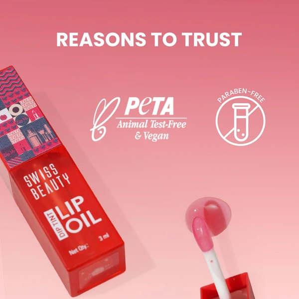 Swiss Beauty Dip Tint Colour Lip Oil -  Kiwi | Infused with pH-based blend | Colour-Changing lip oil | Long-lasting hydration with Vitamin E | Glossy Finish | Repairs Chapped lips