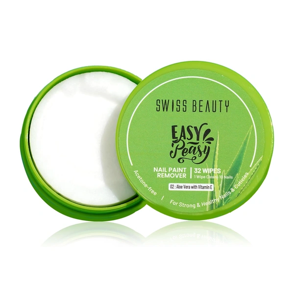 Swiss Beauty Easy-Peasy Nail Paint Remover Wipes,  Aloe vera with Vitamin C | Acetone-Free, Hydrating & Travel-Friendly | 32 Wipes | Gentle on Nails
