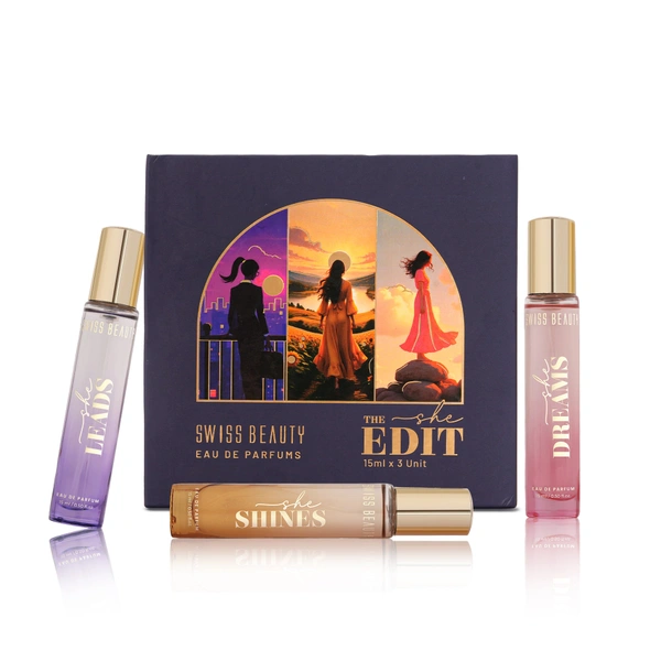 Swiss Beauty Eau De Perfum The She Edit 45ml | 3-In-1 Perfume Gift Box | Long-Lasting Luxury Fragrance Set | Travel-Friendly Scent Collection | Perfect Gift for Women