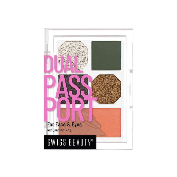 Swiss Beauty Everyday Face & Eye Dual Passport Palette with eya-catching shades | Stunning Eyeshadows & 1 Blusher | High-Pigment, Smooth Blending & Travel-Friendly | Matte & Shimmer Shades