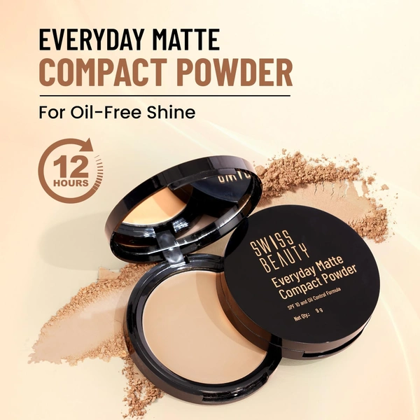 Swiss Beauty Everyday Matte Compact Powder Honey 9g | Enriched with Coverage & SPF 10 | Oil-Control, Lightweight & Long-Lasting | Smooth Finish for a Flawless, Shine-Free Look