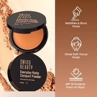 Swiss Beauty Everyday Matte Compact Powder Honey 9g | Enriched with Coverage & SPF 10 | Oil-Control, Lightweight & Long-Lasting | Smooth Finish for a Flawless, Shine-Free Look
