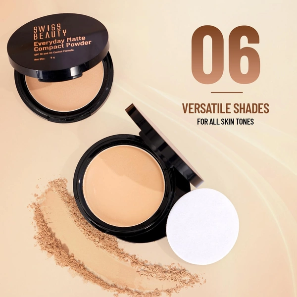 Swiss Beauty Everyday Matte Compact Powder Honey 9g | Enriched with Coverage & SPF 10 | Oil-Control, Lightweight & Long-Lasting | Smooth Finish for a Flawless, Shine-Free Look