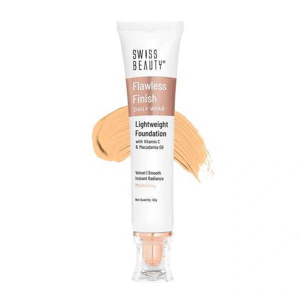 Swiss Beauty Flawless Finish Foundation 40g | Daily Wear Lightweight Foundation | with Vitamin C & Macadamia Oil | Medium coverage, Instant Radiance | Oil-Free Formula | Blendable & Breathable | Shade - 06 (Medium  )