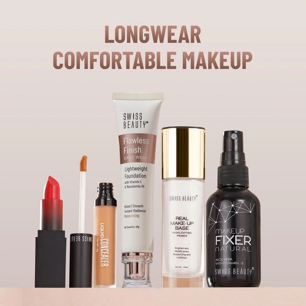 Swiss Beauty Flawless Finish Foundation 40g | Daily Wear Lightweight Foundation | with Vitamin C & Macadamia Oil | Medium coverage, Instant Radiance | Oil-Free Formula | Blendable & Breathable | Shade - 06 (Medium  )