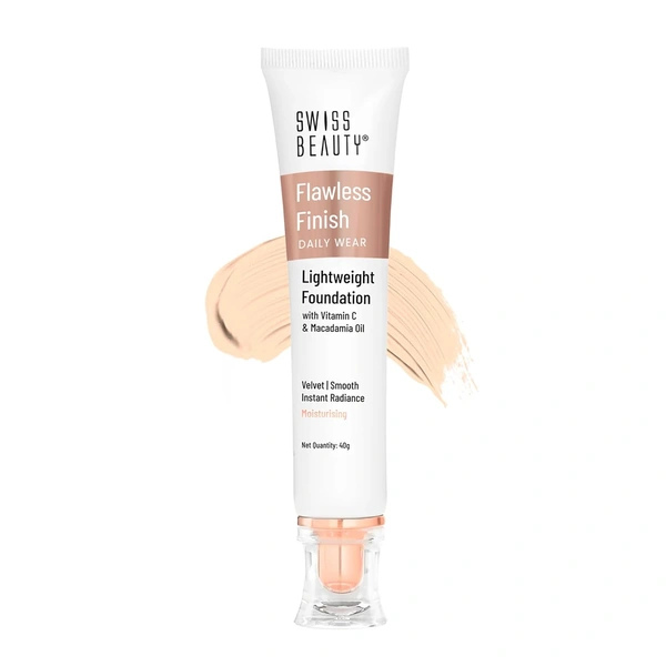 Swiss Beauty Flawless Finish Foundation 40g | Daily Wear Lightweight Foundation | with Vitamin C & Macadamia Oil | Medium coverage, Instant Radiance | Oil-Free Formula | Blendable & Breathable | Shade - 01 (White Ivory  )