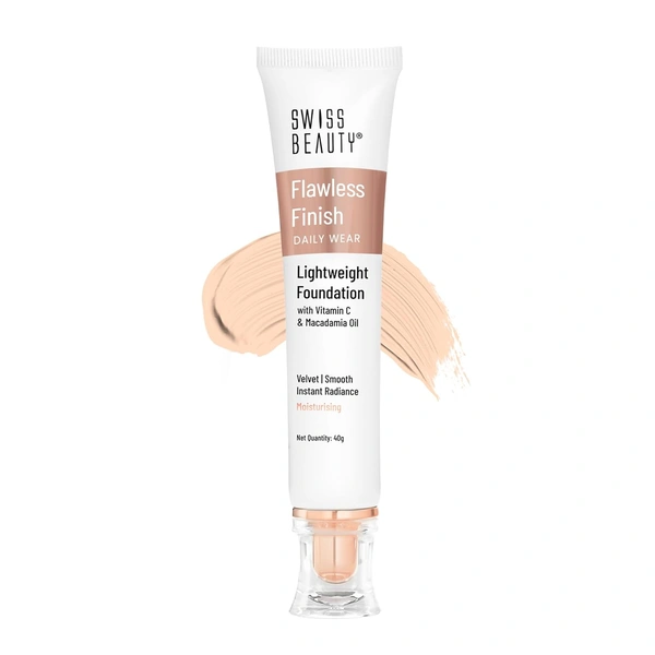 Swiss Beauty Flawless Finish Foundation 40g | Daily Wear Lightweight Foundation | with Vitamin C & Macadamia Oil | Medium coverage, Instant Radiance | Oil-Free Formula | Blendable & Breathable | Shade - 02 ( Soft Ivory  )