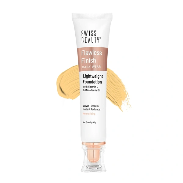 Swiss Beauty Flawless Finish Foundation 40g | Daily Wear Lightweight Foundation | with Vitamin C & Macadamia Oil | Medium coverage, Instant Radiance | Oil-Free Formula | Blendable & Breathable | Shade - 05 (Natural  )