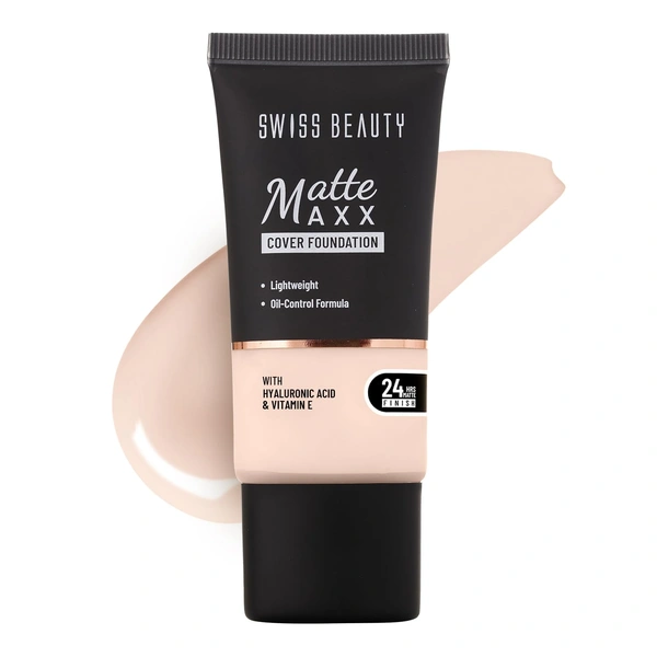 Swiss Beauty Foundation Matte Maxx Cover 01 Fair Warm, 30g| 24-Hour Wear |Hyaluronic Acid & Vitamin E | Oil-Control Formula |