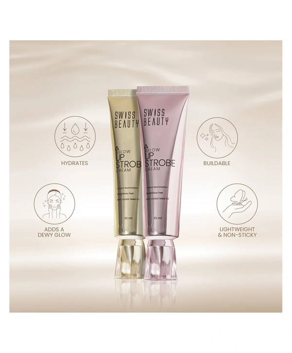 Swiss Beauty Glow Up Strobe Cream 01 Pink Twilight | Dewy Hydrating Illuminating Cream for Radiant Glow | Lightweight, Blendable Highlighting Base for Instant Luminosity