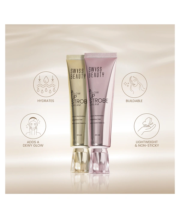 Swiss Beauty Glow Up Strobe Cream 02 Moonlit Glow | Dewy Hydrating Illuminating Cream for Radiant Glow | Lightweight, Blendable Highlighting Base for Instant Luminosity