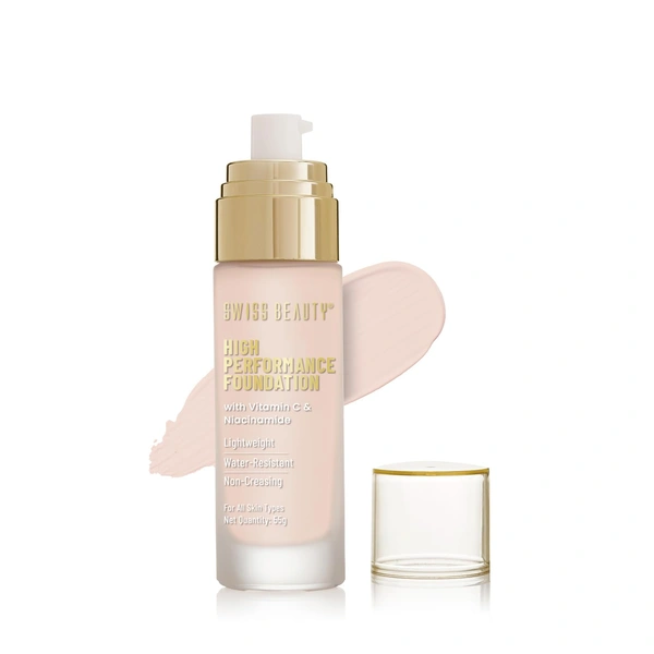 Swiss Beauty High Performance Foundation  Rose-Blush, 55g with Vitamin C & Niacinamide | Medium to Buildable Coverage | Water-Resistant & Lightweight Formula for Even Skin Tone