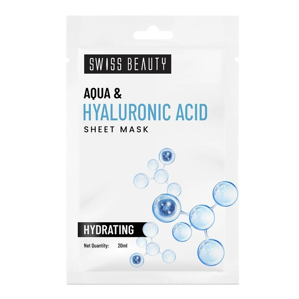 Swiss Beauty Hydrating Sheet Mask 20ml | With Aqua & Hyaluronic Acid | For Long lasting Hydration and Nourishment | Refreshing facial mask | Lightweight Fabric | Radiant Glow | 20ml
