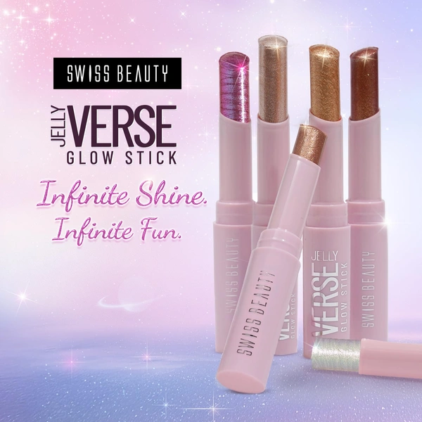 Swiss Beauty Jelly Verse Glow Stick Shade 06 Twilight Beam | Crease-Proof Lightweight Jelly Highlighter | Soft Pearly Glow | Smooth Jelly-to-Powder Shine Stick | Stellar Glow Shade