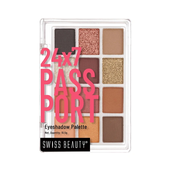 Swiss Beauty Late Nights - Night 24/7 Passport Eyeshadow Palette with 12 Highly Pigmented Shades | Matte, Shimmer & Glitter Finishes | Long-Lasting & Travel-Friendly