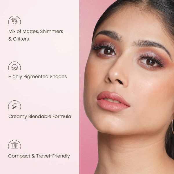 Swiss Beauty Lustre Eyeshadow Palette | Matte, Shimmer, and Metallic Palette | With 4 Highly Pigmented Shades | Soft Pink & Rose-Toned | Long-Lasting | Blendable Eyeshadow | For All Skin Types | Shade- Shimmer n shine | 5g