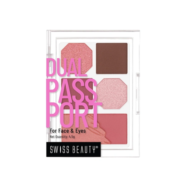 Swiss Beauty Party Ready Face & Eye Dual Passport Palette with eya-catching shades | Stunning Eyeshadows & 1 Blusher | High-Pigment, Smooth Blending & Travel-Friendly | Matte & Shimmer Shades