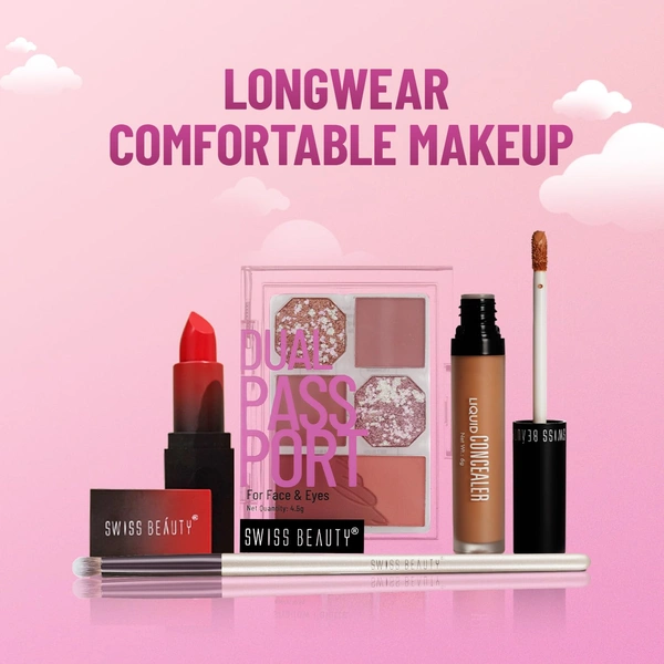 Swiss Beauty Dinner Date Face & Eye Dual Passport Palette with eya-catching shades | Stunning Eyeshadows & 1 Blusher | High-Pigment, Smooth Blending & Travel-Friendly | Matte & Shimmer Shades