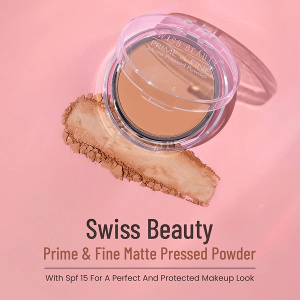 Swiss Beauty Compact  Powder Prime & Fine Matte 8g ( 06 Caramal Beige )| for Dusky Complextion Oil-free look | With SPF 15 | Medium coverage | Matte finish | Water-resistant - 1