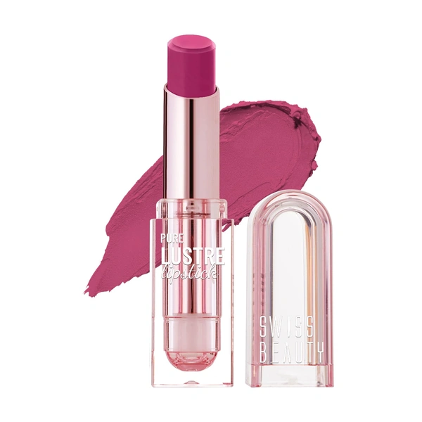 Swiss Beauty Pure Lustre Lipstick 3.8gm 08 Bleached Pink Shade | High Shine Glossy Finish | Smooth Glide Creamy Texture | Olive Oil & Vitamin E | Hydrating Lightweight Lip Color