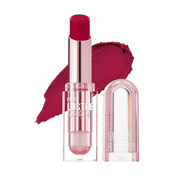 Swiss Beauty Pure Lustre Lipstick 3.8gm 11 Pop Cherry Shade | High Shine Glossy Finish | Smooth Glide Creamy Texture | Olive Oil & Vitamin E | Hydrating Lightweight Lip Color