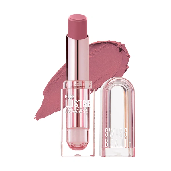 Swiss Beauty Pure Lustre Lipstick 3.8gm Shade 01 True Nude | High Shine Glossy Finish | Creamy Smooth Glide | Olive Oil & Vitamin E Enriched | Hydrating Lightweight Lip Color