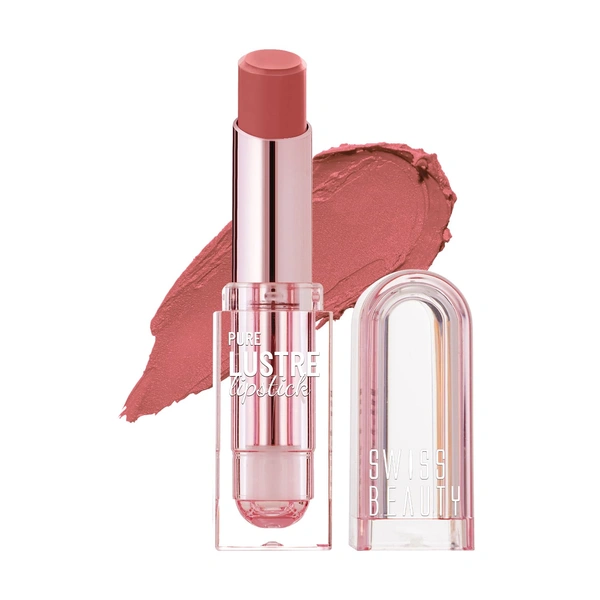 Swiss Beauty Pure Lustre Lipstick 3.8gm with 04 It's Bare Shade | High Shine Glossy Finish | Smooth Glide Creamy Texture | Olive Oil & Vitamin E | Hydrating Lightweight Lip Color