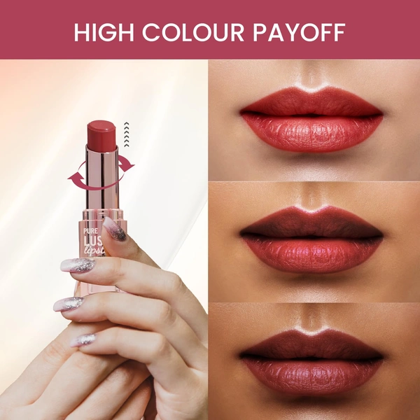 Swiss Beauty Pure Lustre Lipstick 3.8gm with 04 It's Bare Shade | High Shine Glossy Finish | Smooth Glide Creamy Texture | Olive Oil & Vitamin E | Hydrating Lightweight Lip Color