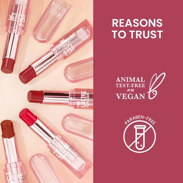 Swiss Beauty Pure Lustre Lipstick 3.8gm with 04 It's Bare Shade | High Shine Glossy Finish | Smooth Glide Creamy Texture | Olive Oil & Vitamin E | Hydrating Lightweight Lip Color