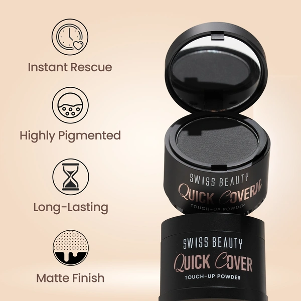 Swiss Beauty Quick Cover Touch-Up Powder Shade Mocha Brown| Covers Grey Roots & Bald Spots Instantly | Highly Pigmented | Matte Finish | Long-Lasting | For Men & Women