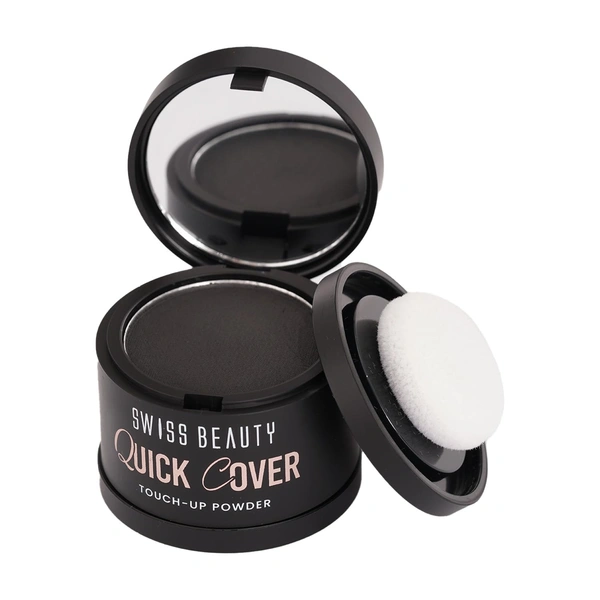 Swiss Beauty Quick Cover Touch-Up Powder Shade Smoky Black | Covers Grey Roots & Bald Spots Instantly | Highly Pigmented | Matte Finish | Long-Lasting | For Men & Women
